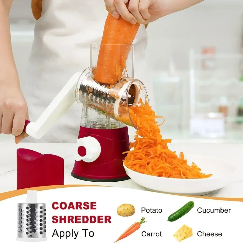 3-in-1 Vegetable Cutter & Slicer Manual Kitchen Cheese Chopper Machine with 3 Sharp Drums