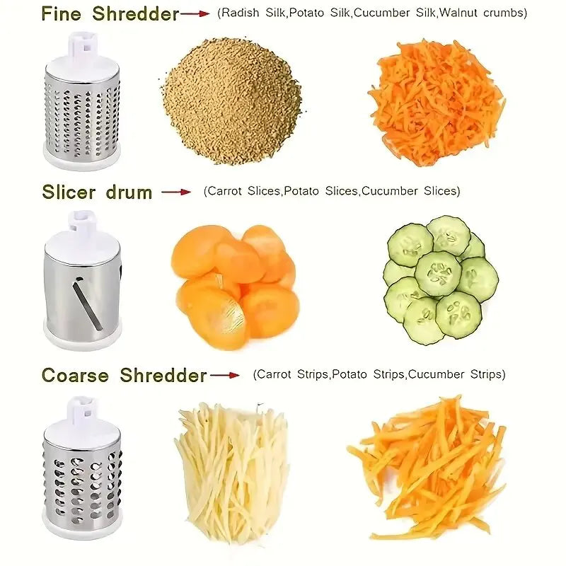 3-in-1 Vegetable Cutter & Slicer Manual Kitchen Cheese Chopper Machine with 3 Sharp Drums