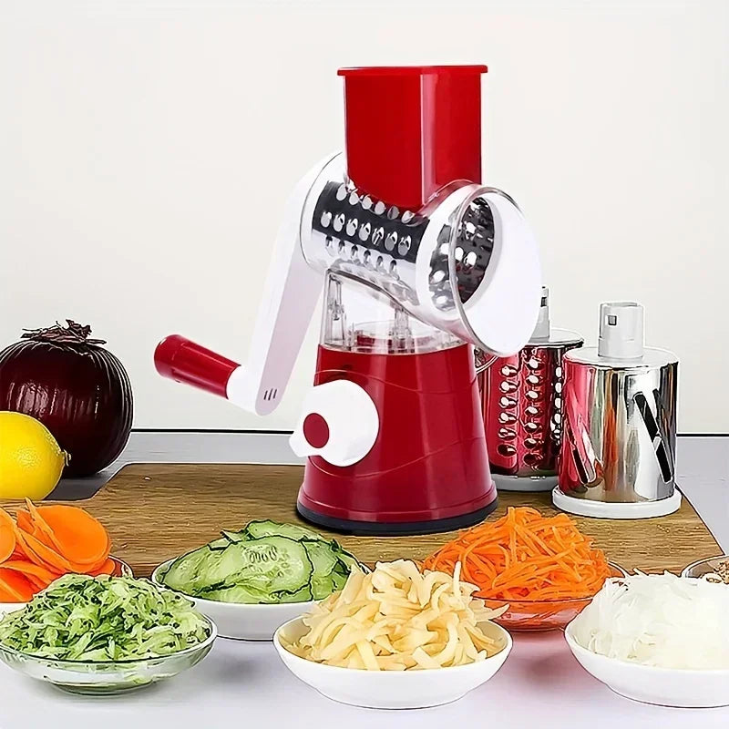3-in-1 Vegetable Cutter & Slicer Manual Kitchen Cheese Chopper Machine with 3 Sharp Drums