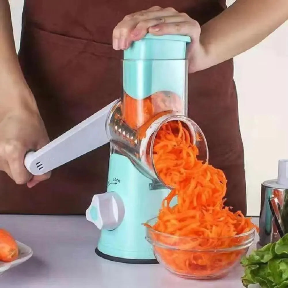 3-in-1 Vegetable Cutter & Slicer Manual Kitchen Cheese Chopper Machine with 3 Sharp Drums