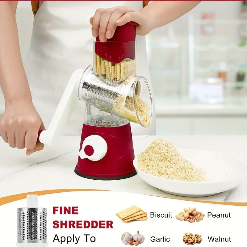 3-in-1 Vegetable Cutter & Slicer Manual Kitchen Cheese Chopper Machine with 3 Sharp Drums