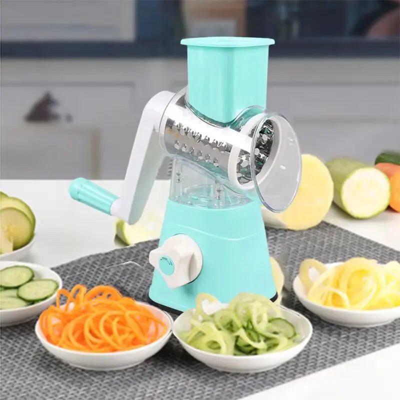 3-in-1 Vegetable Cutter & Slicer Manual Kitchen Cheese Chopper Machine with 3 Sharp Drums