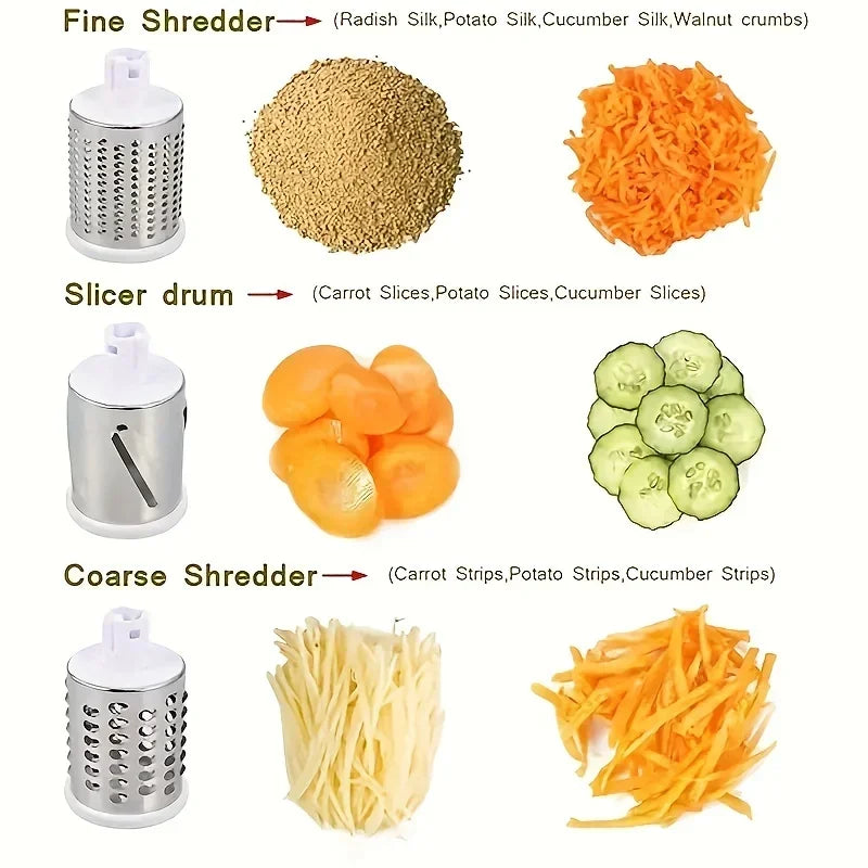 3-in-1 Vegetable Cutter & Slicer Manual Kitchen Cheese Chopper Machine with 3 Sharp Drums