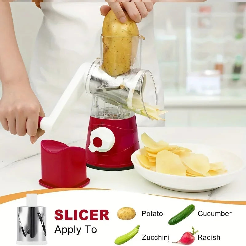3-in-1 Vegetable Cutter & Slicer Manual Kitchen Cheese Chopper Machine with 3 Sharp Drums