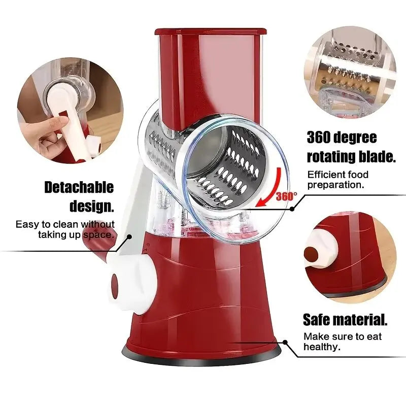 3-in-1 Vegetable Cutter & Slicer Manual Kitchen Cheese Chopper Machine with 3 Sharp Drums
